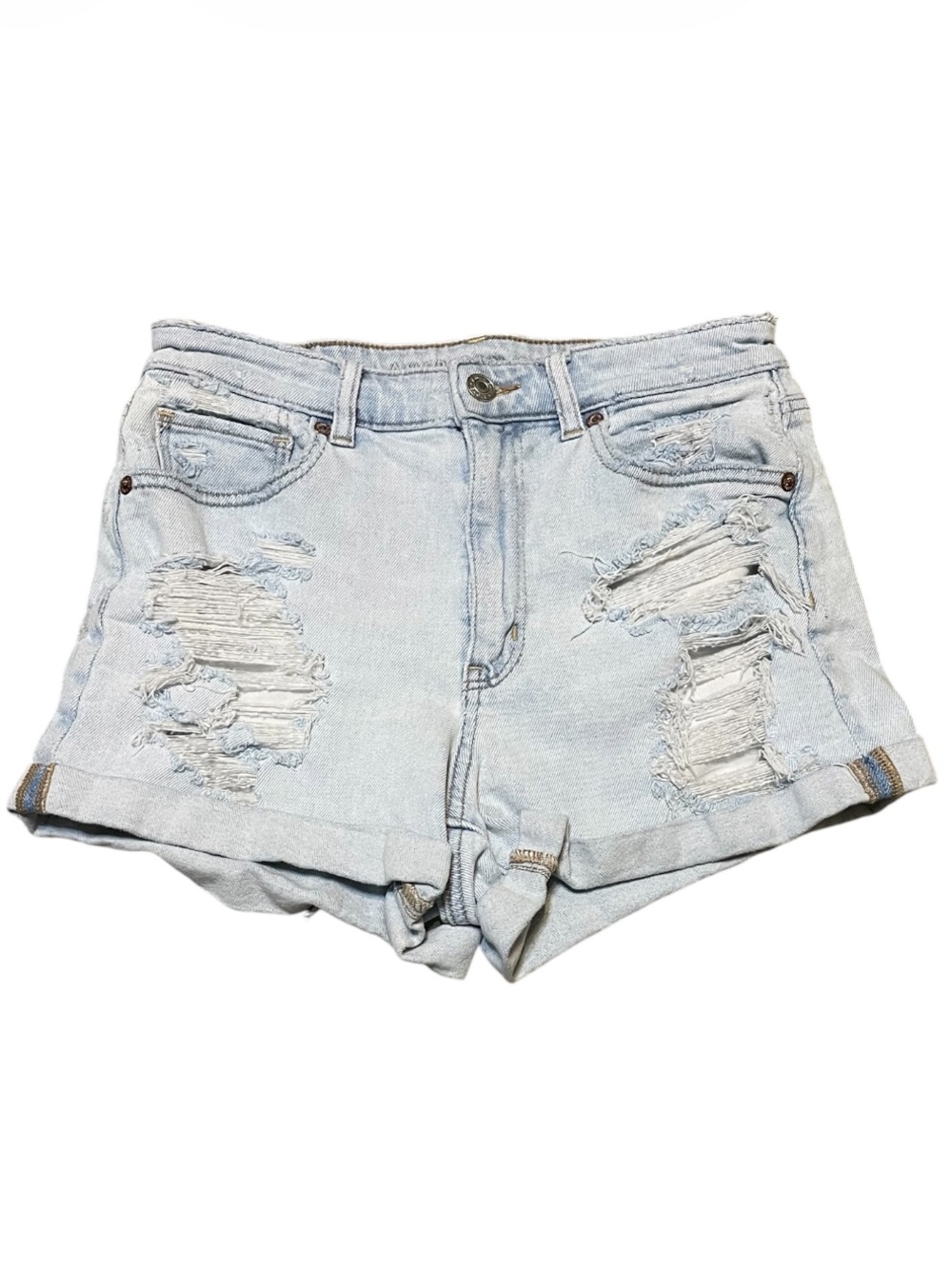 Women's American Eagle Mom Denim Micro Mini Shorts Stretch Distressed Size 6